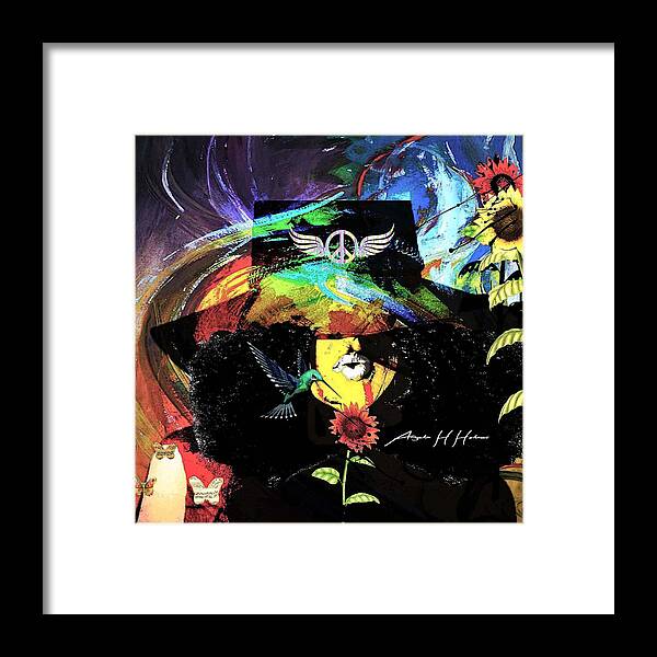 Colorful Abstract with Wings and Flowers - Framed Print