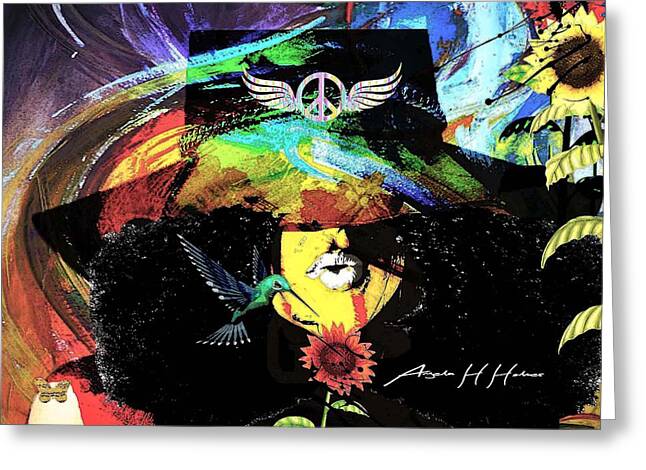 Colorful Abstract with Wings and Flowers - Greeting Card