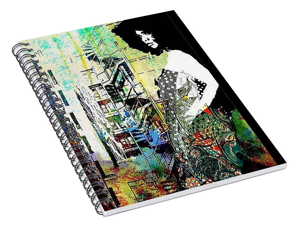 Woman in Colorful Urban Scene - Spiral Notebook