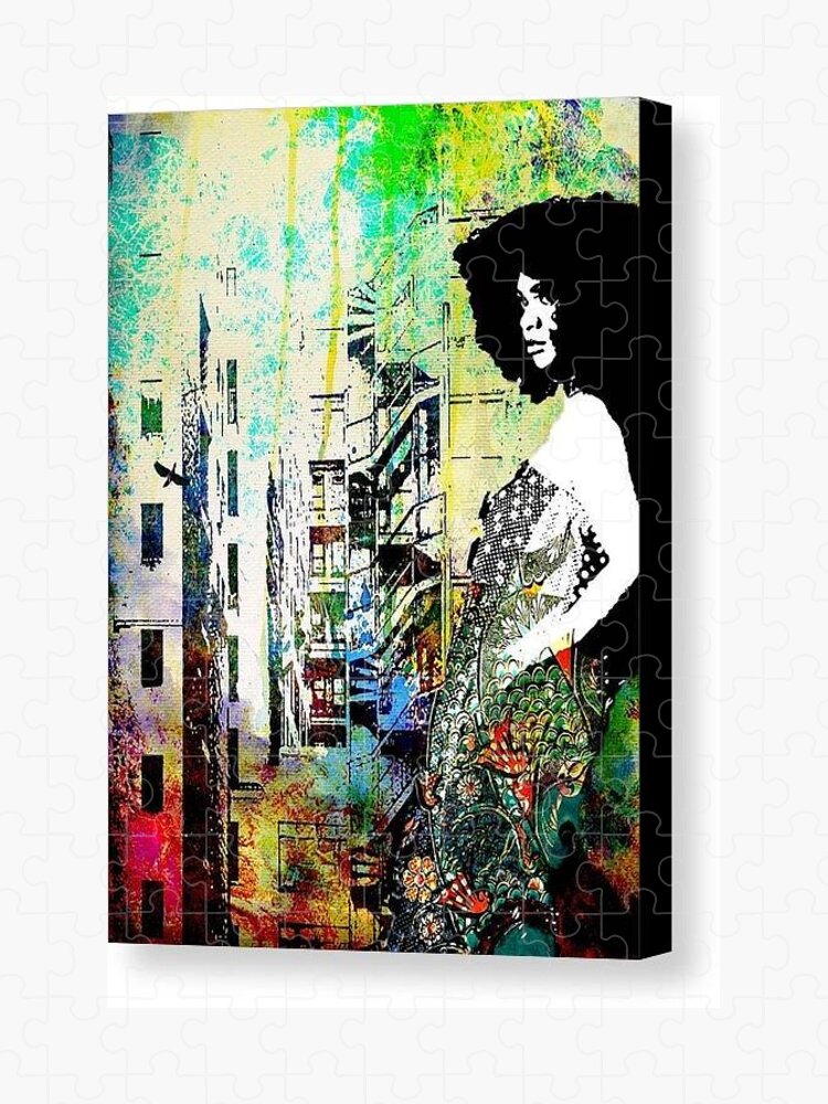 Woman in Colorful Urban Scene - Puzzle