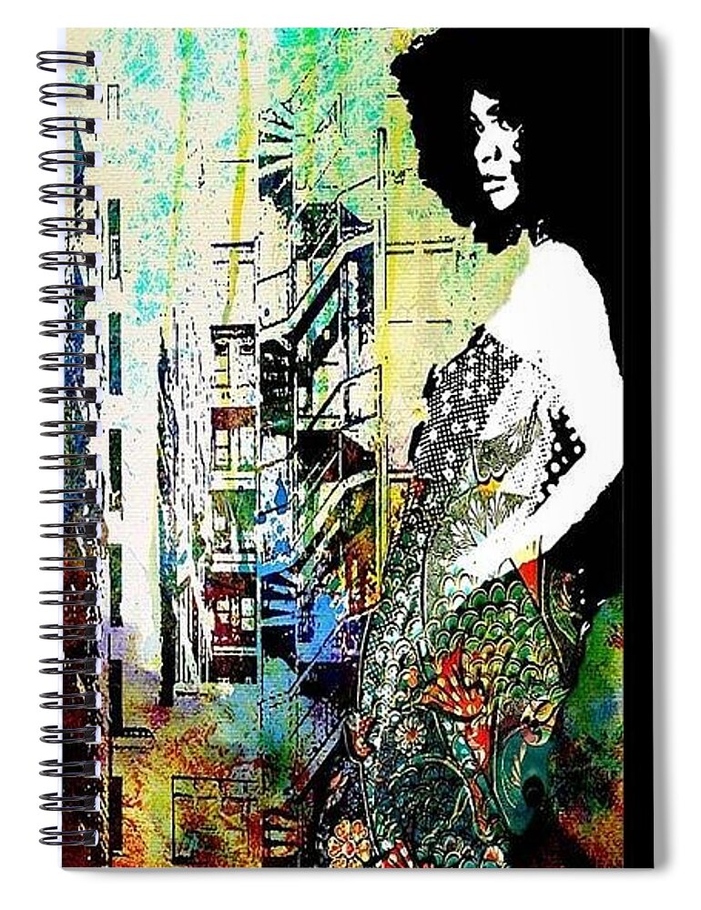 Woman in Colorful Urban Scene - Spiral Notebook