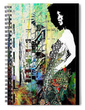 Woman in Colorful Urban Scene - Spiral Notebook