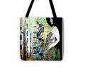 Woman in Colorful Urban Scene - Tote Bag